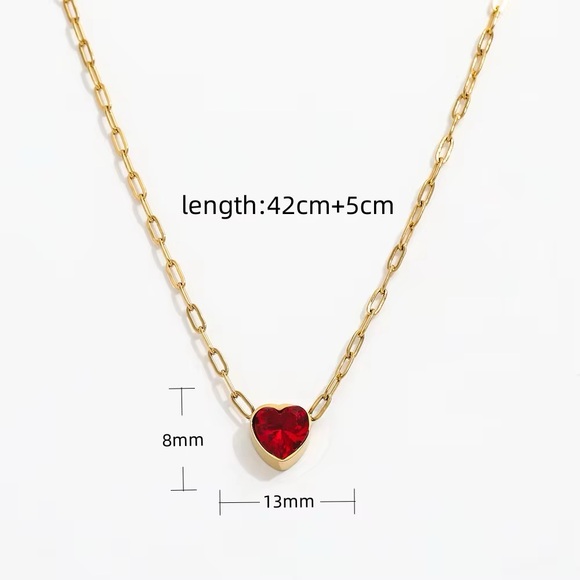 18K Gold Plated - Heart Necklace with Red Gemstone - Picture 6 of 6